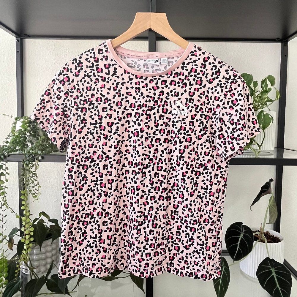Puma Light Pink Leopard Print Tee Shirt - Size S
